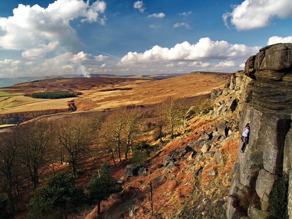 Stanage Edge (with climber), photographed by Roger Butterfield.